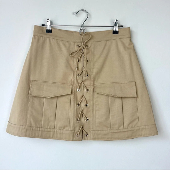 Roberto Cavalli Lace Up Cargo Mini Skirt Tan - Picture 1 of 9